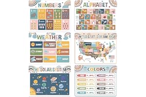 OBUSATT Educational Preschool Placemats Set of 6 Boho Plastic Table Mats Toddler Children Montessori Place Mats for Kids Washable Vinyl Holiday Table Decoration for Indoor Outdoor Party Kitchen Dining Table