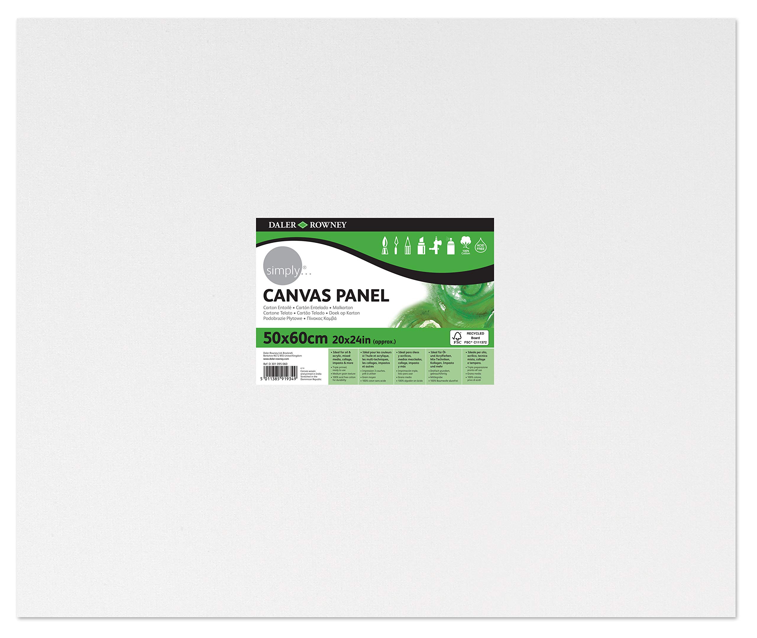 Daler-Rowney Simply Canvas Panel, Medium Grain, 250 GSM, 20 x 24in - 50 x 60 cm, White