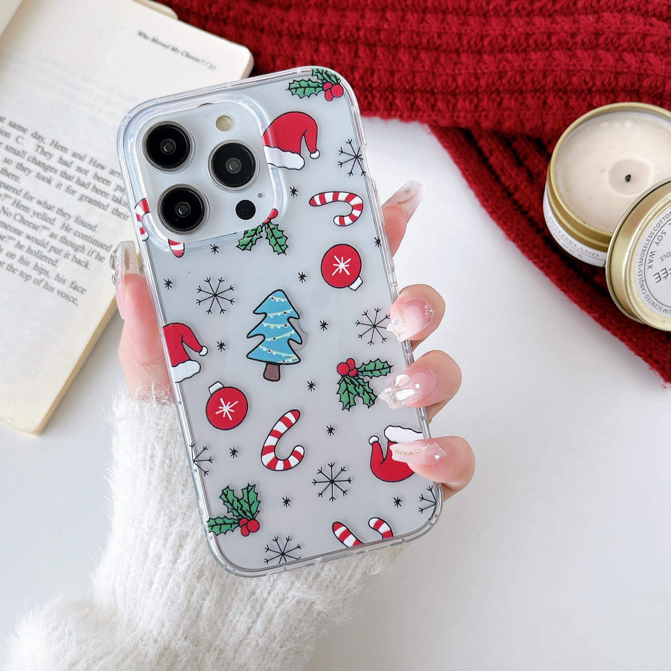 RALEAVO Christmas Case for iPhone 16 Pro 6.3", Cute Clear Cartoon Design Phone Case Soft Silicone Protective Shockproof Bumper Cover Case for iPhone 16 Pro-Black Snow