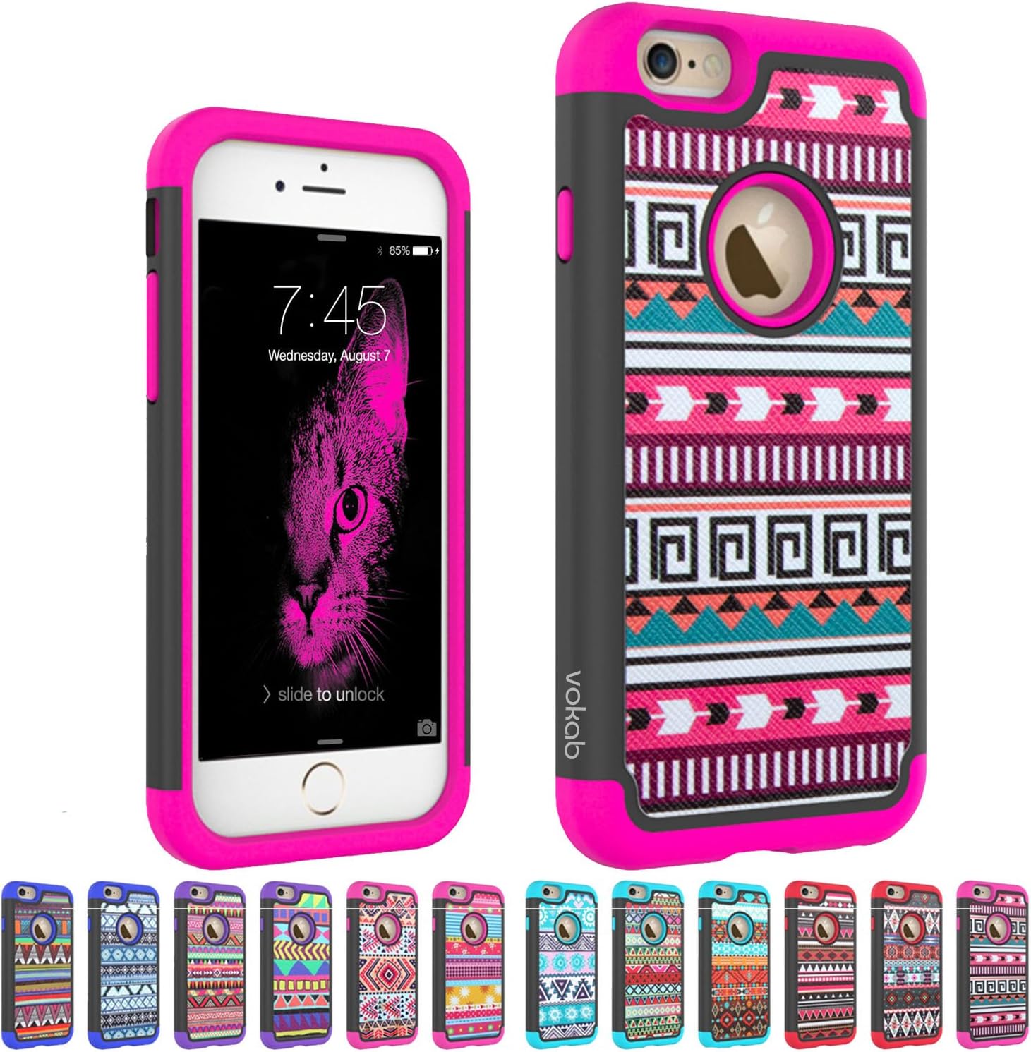 iPhone 6 & iPhone 6s Defender Case by Vokab, Hybrid Tribal Design Dual Layer Protection Cover for Apple i Phone 6 and 6s (4.7) Lifetime Guarantee (Hot Pink)