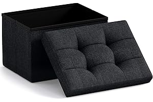 Ornavo Home Small Storage Ottoman Foldable Collapsible Rectangle Linen Ottoman Foot Rest Stool Seat, for Living Room, Bedroom, Home Office, Dorm - 12 x 16 x 12, Black