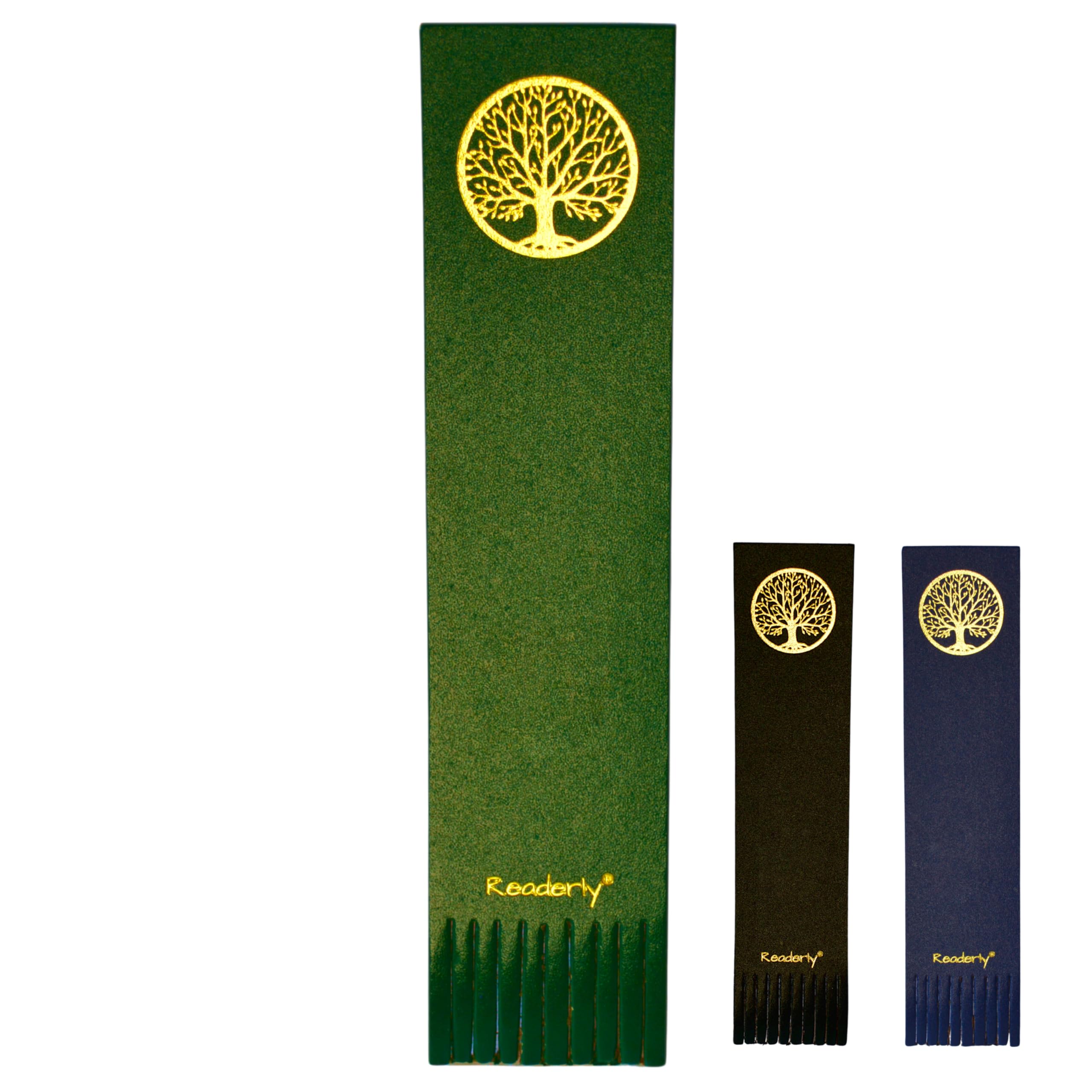 Readerly Leather Bookmark – Tree of Life with Gold Foil, Book Mark Gift for Readers (Emerald Green)