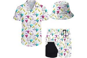 Wdpsuxin Mens 2 Piece Tracksuit Hawaiian Button Down Shirt and Compression Liner Shorts Sets with Bucket Hats