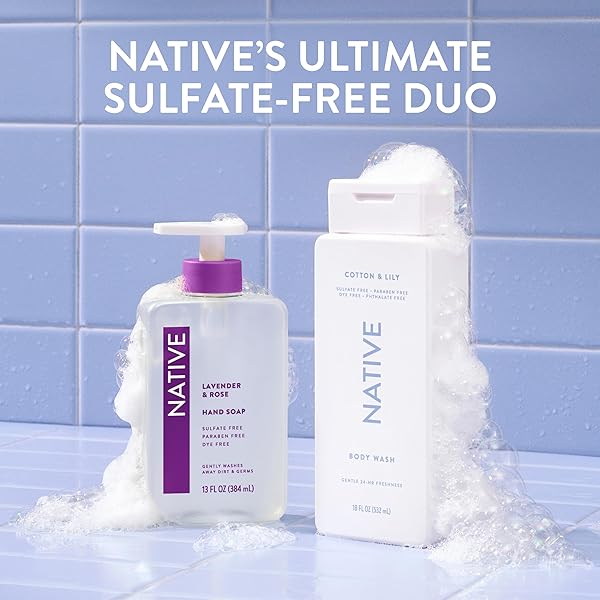 NATIVE BODY WASH CONTAINS NATURALLY DERIVED INGREDIENTS | FOR WOMEN & MEN, SULFATE, PARABEN, & DYE FREE LEAVING SKIN SOFT AND HYDRATED | COTTON & LILY 18 OZ