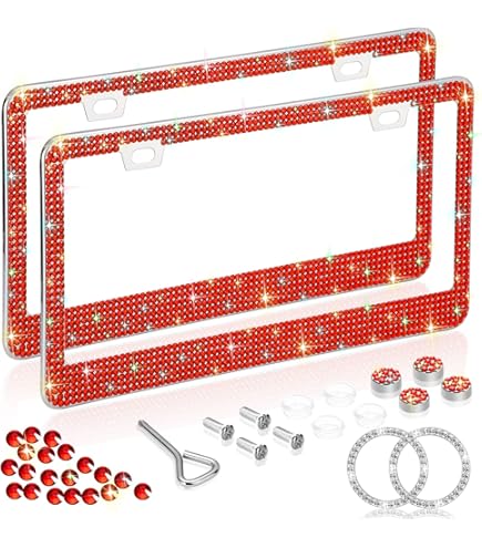 Diamond License Plate Frame - 2 Pack Bling Rhinestone Red Lips Design With 7 Rows Of Crystals, Chrome Metal Holder - View #4