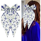 Mabor Blueberry Hair Bow Clips with Long Tail Ribbon Satin Cute Blue Berry Big Metal Hair Bow Barrettes Ponytail Styling Accessories for Women Girls, Large Fruit Bowknot Hairpins