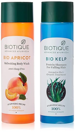 Biotique Bio Apricot Refreshing Body Wash, 190ml and Biotique Bio Kelp Fresh Growth Protein Shampoo, 190ml (Pack of 2)