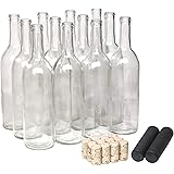 North Mountain Supply 750ml Glass Bordeaux Wine Bottle Flat-Bottomed Cork Finish - with #8 Premium Natural Corks & PVC Shrink