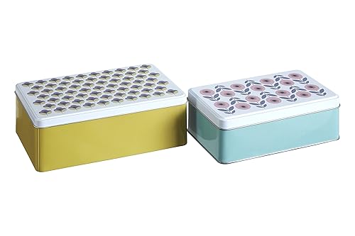 Premier Housewares Kitchen Storage Tin, Rectangular, Multi-Colour, Set of 2 - Joni, 13 x 20 x 7 cm