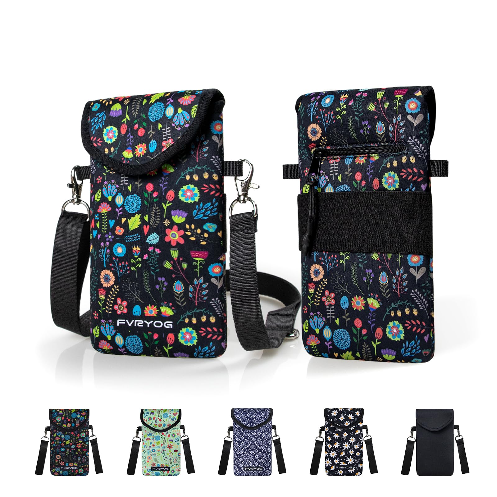 FVRYOG Neoprene Phone Sleeve Pouch Case Bag for Men Women w/Crossbody Strap/Neck Lanyard/Velcro for iPhone 17/16/15 Pro Max