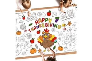 PERFQU Happy Thanksgiving Coloring Poster-Thanksgiving Coloring Tablecloth for Kids - 72 x 30 Inches, Giant Thanksgivings Paper Table Cloth Cover Crafts Activity for Fall Thank sgiving Day Party Decor