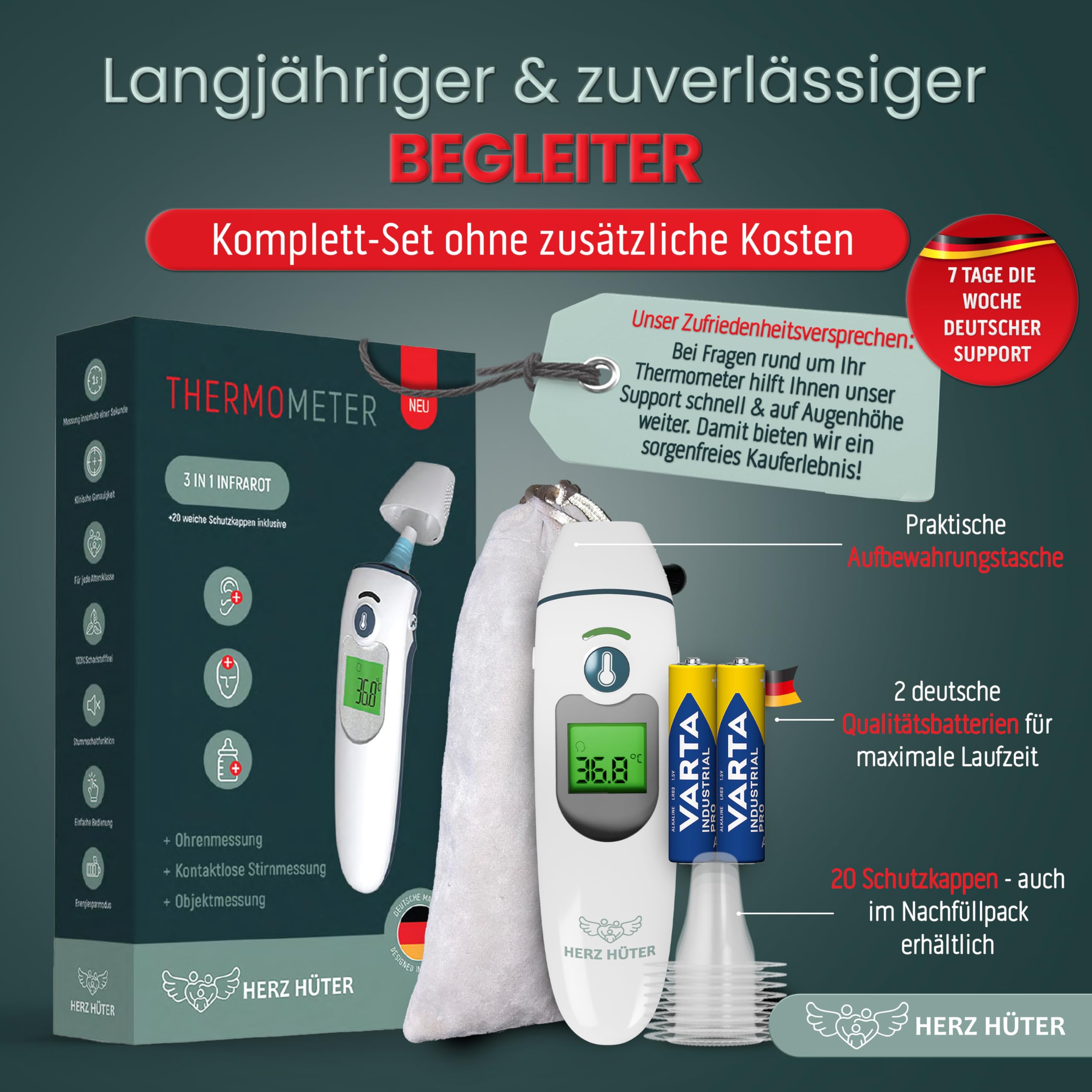 Fieberthermometer Ohr & Stirn, 3 in 1 Thermometer Ohrthermometer Baby Kinder & Erwachsene Stirnthermometer kontaktlos Digitales Fieber-Thermometer Infrarot-Messgerät, TÜV-zertifiziertes Medizinprodukt 6