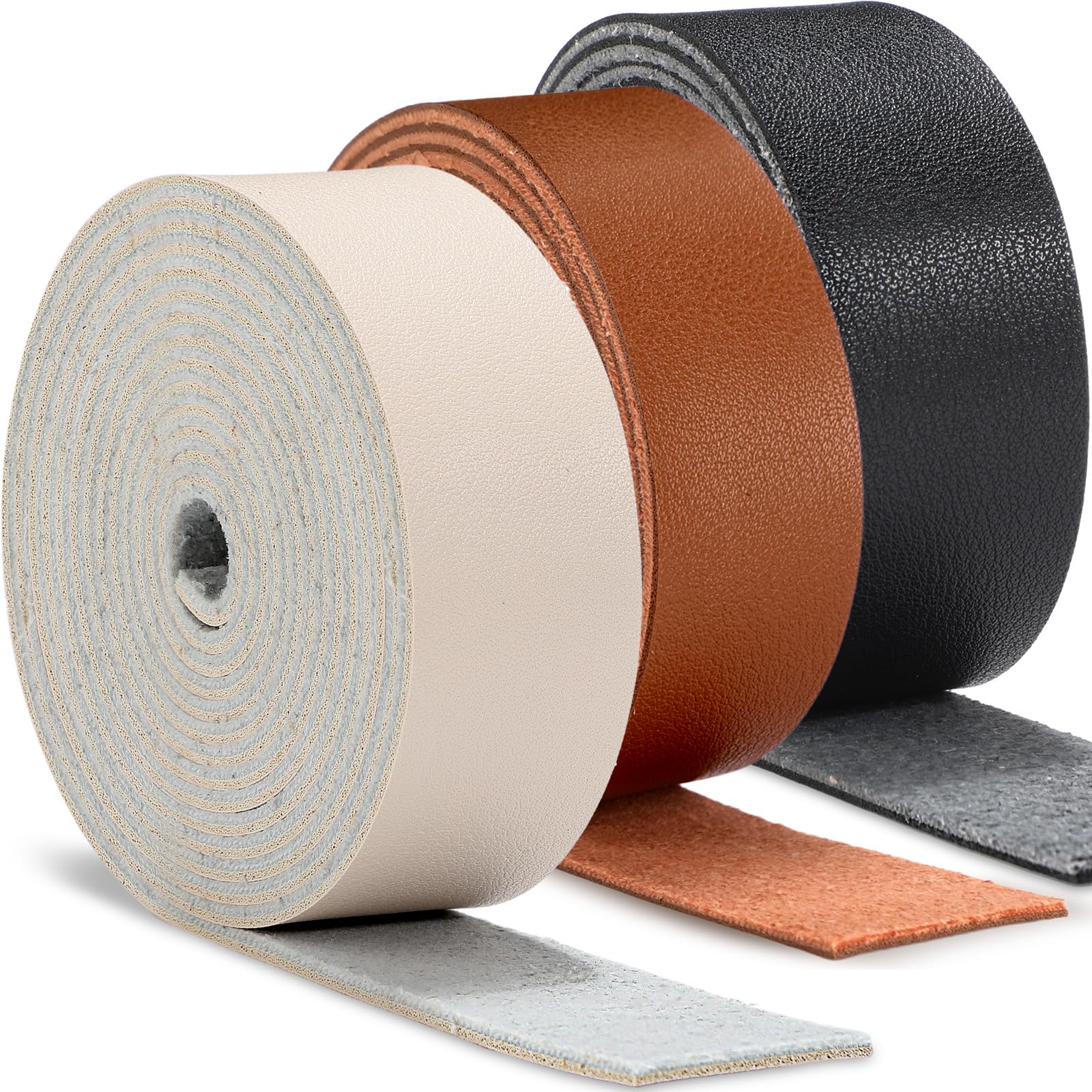 Photo 1 of SilTriangle 3 Rolls Leather Straps for Crafts Single Sided Faux Leather Strips 2 mm Thickness 78.7 Inches Long for DIY Art Craft Projects Belt Tooling (1 Inch,3 Colors 2)