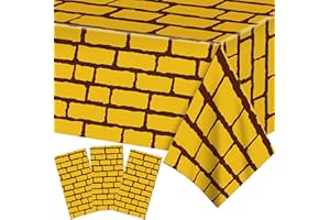 Adirasenotek 3Pcs Yellow Brick Tablecloth Wizard Table Covers Cute Tablecloth Disposable Plastic Table Decor for Princess Bir