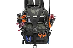 JPY Fishing Tackle Backpack with Rod Holder, Waterproof Military Tactical Backpack Fishing Gear Bag Shoulder Storage Sling Bag Backpack for Outdoor Fish (Green Camouflage)