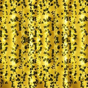 18 Pcs 118 Ft Artificial Ivy Garland Fake Vine with 131 Ft 400 LED String Light, Green Hanging Vine Fake Plants for Wall Home Room Garden Wedding Party Indoor & Outdoor Decoration