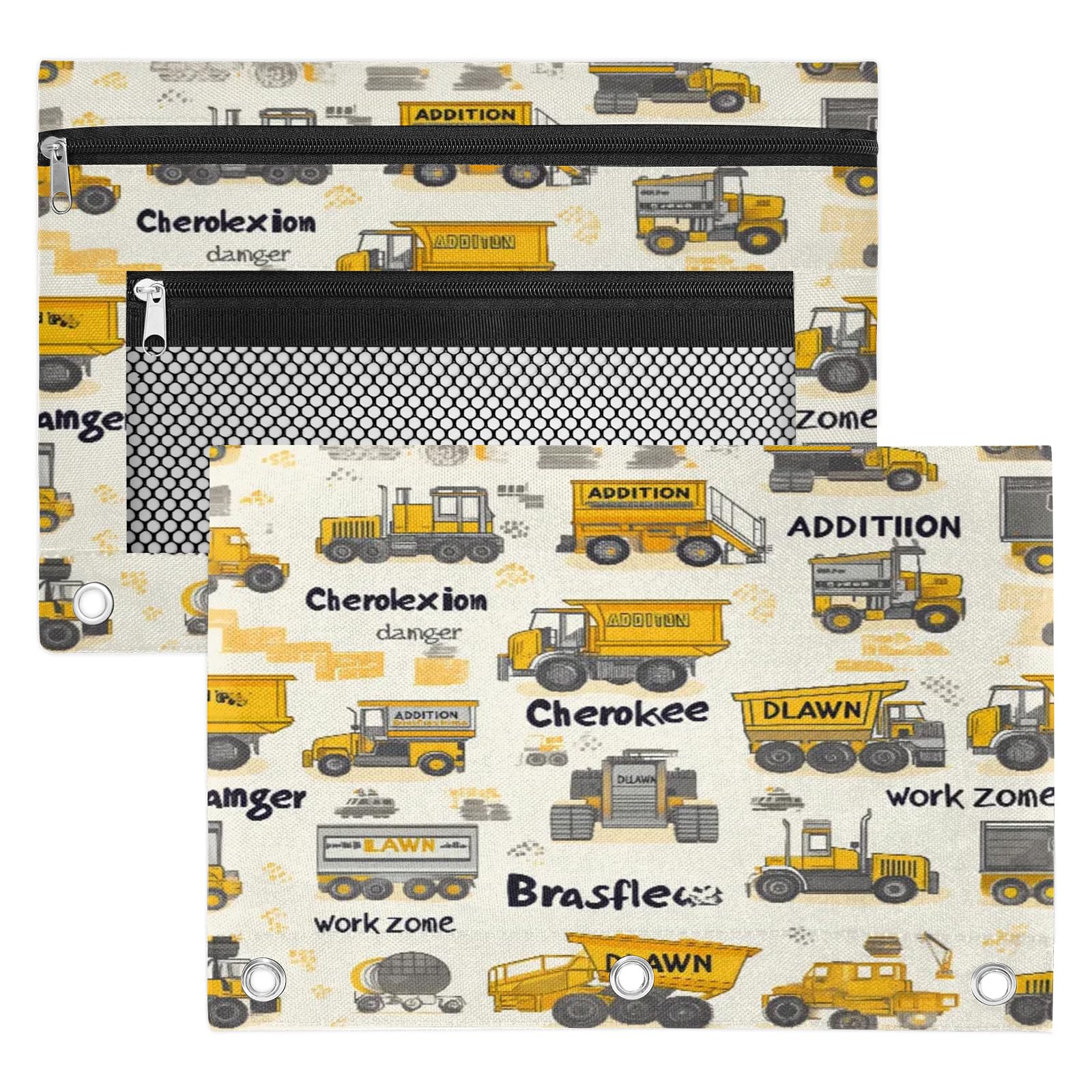 Photo 1 of Gumuslen Truck Excavator Pencil Pouch for 3 Ring Binder Yellow Cars Pencil Case Bag with Clear Window Zipper Pockets for Kids Girls Boys Students School College Supplies 2 Pack