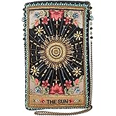 Mary Frances Shine On Beaded Crossbody Cell Phone Bag – Sun & Floral Design with Adjustable Strap and Zipper Closure for Travel, Weddings, Parties – Multicolor