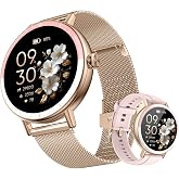 KEEPONFIT Smart Watches for Women Android/iOS, Fitness Tracker with Calls&amp;Answer, IP68 Waterproof/Activity Pedometer/Heart Rate/100+ Sports Model, Two Bands