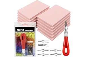 PIXISS Rubber Block Stamp Carving Blocks Stamp Making Kit with Cutter Tools, 12-Pack Carving Rubber Stamps for Printmaking, Printing and More