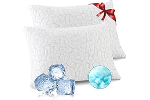 WGAKCED Cooling Pillows for Sleeping 2 Pack, Adjustable Shredded Memory Foam Pillows Queen Size Set of 2, Firm Bed Pillows for Side Back Stomach Hot Sleepers, Cold Pillow with Removable Washable Cover