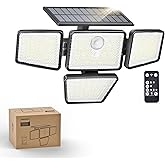 Philips Solar Security Light Outdoor, 196 LED Wall-Mounted Flood Light w/PIR Motion Sensor, 3 Modes, 4 Adjustable Heads Solar