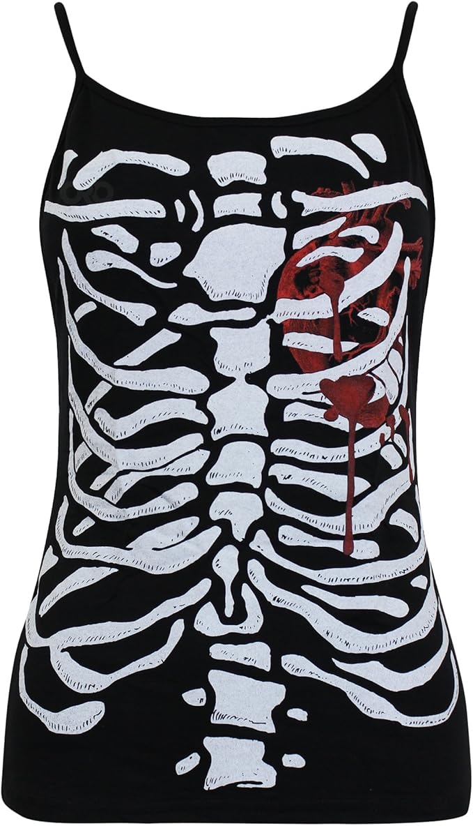 Oromiss Womens Ladies Halloween Skeleton Rib Cage Vest Stretch Bloody