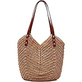 MAMUNU Straw Beach Bag for Women Large Straw Tote Bag with Zipper Summer Woven Bag Travel Straw Shoulder Bags for Vocation