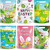 TaoBary 72 Pieces Easter Gift Bags Plastic Large Easter Treat Bags Reusable Rabbit Bunny Egg Goodie Party Favors for Egg Hunt Basket Party Supplies Gift Wrapping