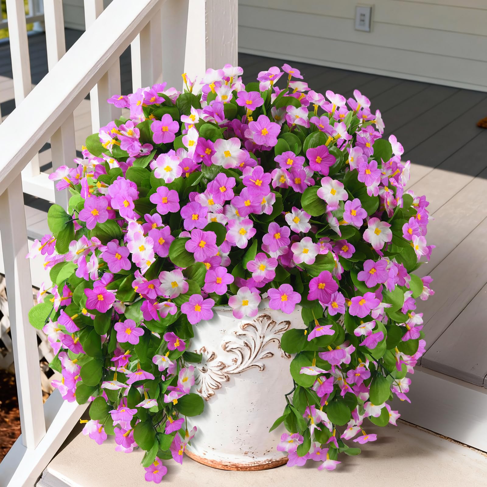 ZFProcess 2 Pack Artificial Hanging Flowers, Fake Flowers Hanging Plant Violet Flower, Artificial Faux Silk Spring Flower for Wall Front Door Yard Garden Wedding Outdoor Decoration(Purple)