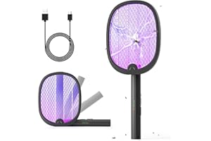 YISSVIC Electric Fly Swatter Foldable Bug Zapper Racket 2 in 1 Mosquito Killer with Purple Attractant Light Rechargeable 1800mAh for Indoor Home Backyard Patio Camping