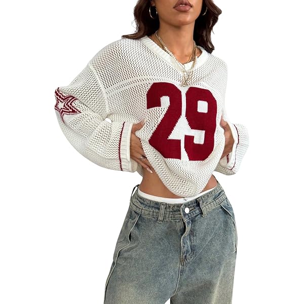 Verdusa Women's Y2k Crochet Tops Jersey Shirts Graphic Going Out