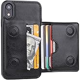 KIHUWEY Compatible with iPhone XR Wallet Case Credit Card Holder, Premium Leather Kickstand Durable Shockproof Protective Cover for iPhone XR 6.1 Inch(Black)