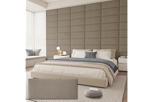 AMOVEO Upholstered Headboard for King Size Bed, Wall Mounted & Peel and Stick Headboard, Soundproof DIY Wall Panels, Fabric Tufted Head board in Modern Design for Bedroom (12 Panels, Each 23.62"x9.84"）