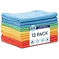 S&T INC. 12 Pack 12" x 16" Microfiber Cleaning Cloth, Bulk Microfiber Towel for Home, Reusable and Lint Free Microfiber Towel