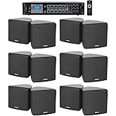 Rockville RCS180-6 Bundle: 180 Watt 6-Zone 70V Commercial/Restaurant Amplifier with Bluetooth, (6) Cube 3.5" Black Commercial 70V Swivel Wall Mount Speakers, 7-Items