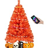 Orange 3ft Christmas Tree with Lights, Halloween 36inch Artificial Small Tree Mini Table Top Decorations, Xmas Desk Tree with 80 Color Lights, 200 Branch, Holiday Decor for Home,Indoor Office Tabletop