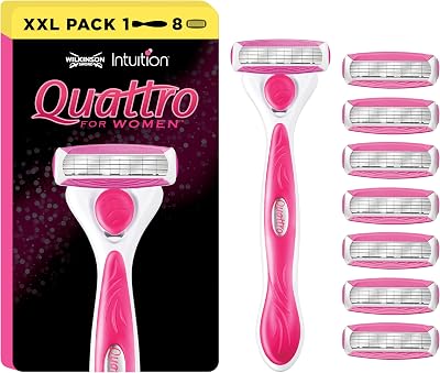 Wilkinson Sword Quattro For Women Razor with Aloe Vitamin E 4 Blades 8 Refills