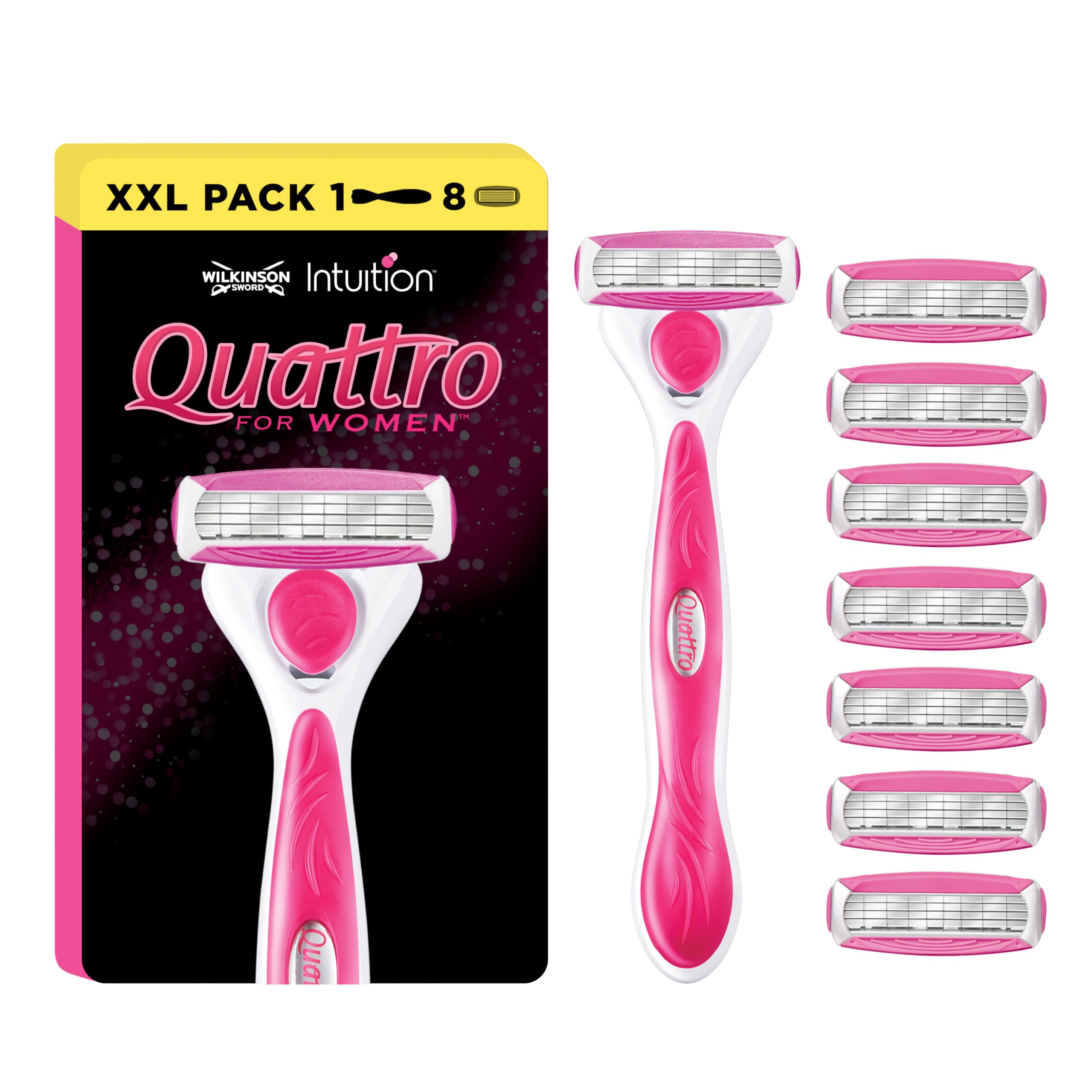 WILKINSON SWORD - Quattro For Women | Smooth Glide| Razor Handle + 8 Blade Refills