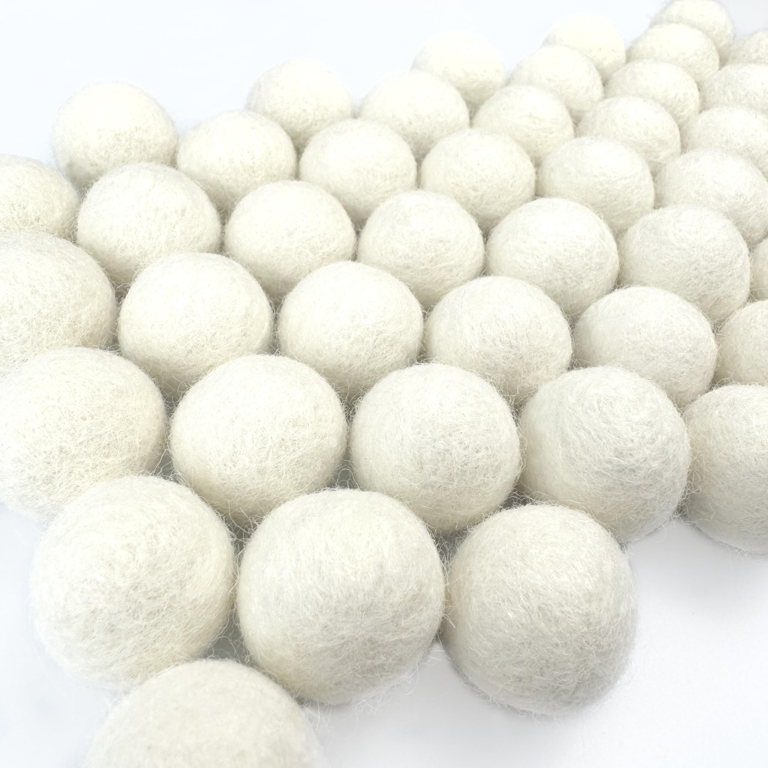 Wildflower by hu hands Natural White Felt Balls 1 inch (2.5cm) | (50) Wool Pom Poms | Hand Felted Pompoms for Crafts, Felting, Garland, Decor, Party | Muslin Bag