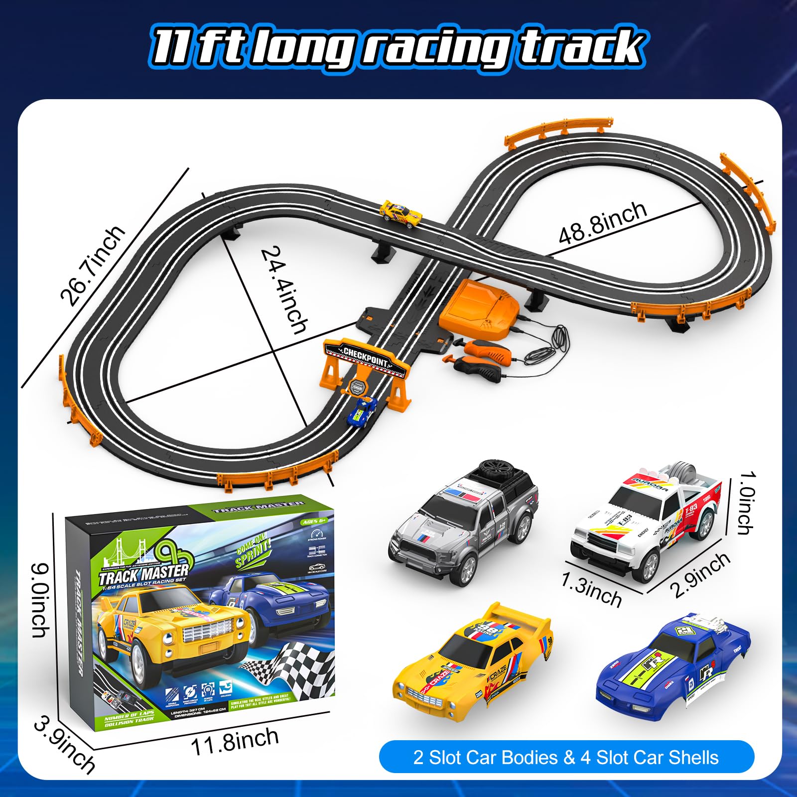 Slot Car Race Track Sets for Boys, Race Car Track with 2 High-Speed Slot Cars, Battery or Electric Car Track, Dual Racing Game Lap Counter Track Sets, Toys Gifts for Boys Girls Ages 4 5 6 7 8-12