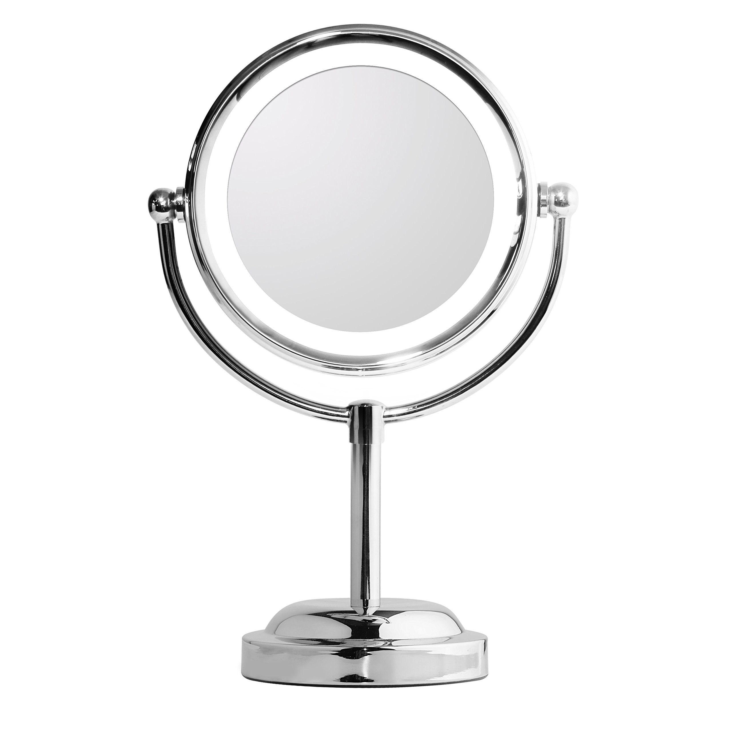 Makeup Mirror With Lights - MY CANARY Vanity Mirror With USB/Battery Powered,1x/5x Magnifying Light Up Mirror,Double Sided LED Mirror For Bathroom Or Bedroom Countertop,Desk Mirror With 360° Rotation