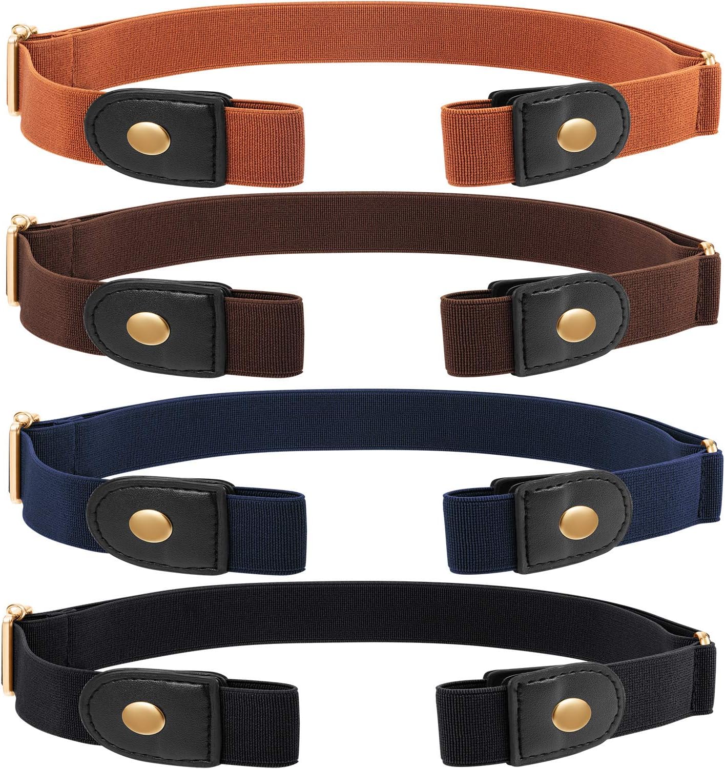 4 Pieces No Buckle Stretch Belt Buckle Free Belt Invisible Elastic Belt