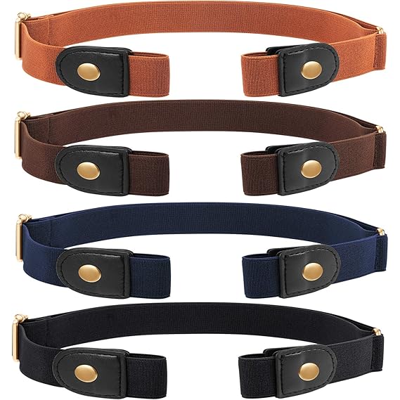 4 Pieces No Buckle Stretch Belt Buckle Free Belt Invisible Elastic Belt