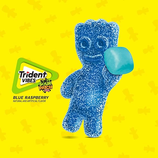 TRIDENT VIBES SOUR PATCH KIDS BLUE RASPBERRY SUGAR FREE GUM, 40 PIECE BOTTLE