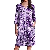 Ekouaer Zipper Robes for Women 3/4 Sleeves Housecoat Soft Nightgowns Sleepwear Mumu House Dresses with Pockets S-3XL