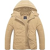 CREATMO US Women's Plus Size Warm Puffer Jacket Waterproof Fleece Lined Winter Coat with Removable Hood