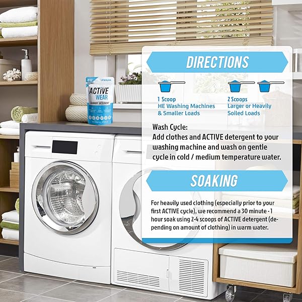 ACTIVE WEAR LAUNDRY DETERGENT & SOAK – FORMULATED FOR SWEAT AND WORKOUT CLOTHES – NATURAL PERFORMANCE CONCENTRATE ENZYME BOOSTER DEODORIZER – POWDER WASH FOR ACTIVEWEAR GYM APPAREL (90 LOADS)