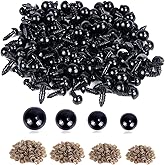 UPINS 500 Pieces 6-12MM Black Plastic Safety Eyes with Washers for Crochet Animal Crafts Doll Making Supplier Bulk (4 Sizes)
