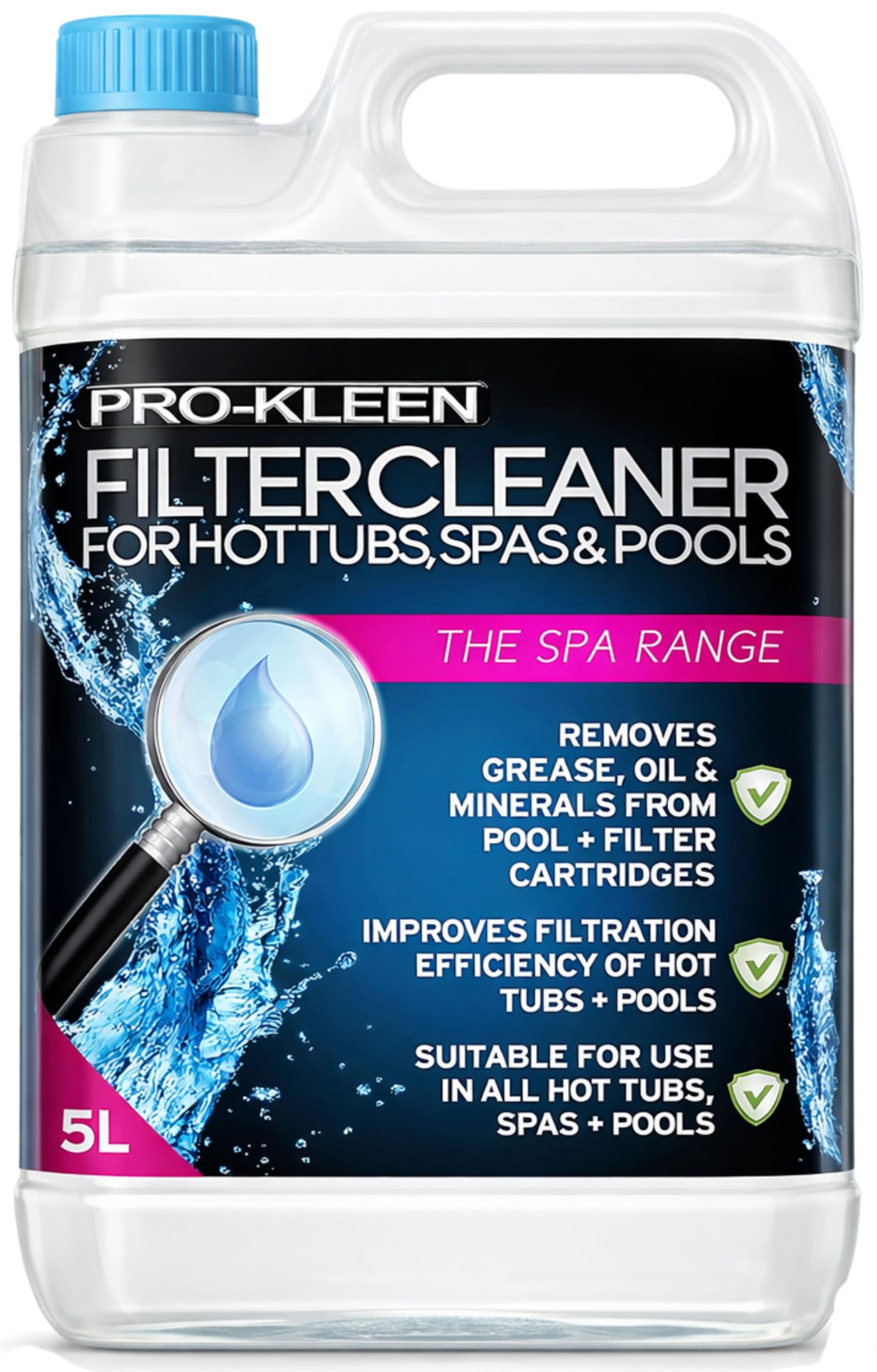 Pro-Kleen MY1437 Hot Tub, Pool & Spa Filter Cartridge Cleaner 5L-10 Treatments-Improves Efficiency-Deeply Cleans and Removes Oils, Grease and Minerals, Multi